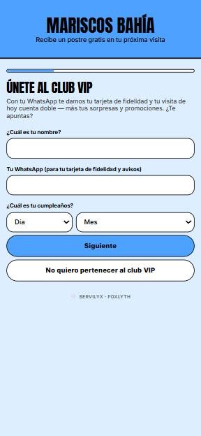 Pantalla real de invitación al Club VIP de Servilyx